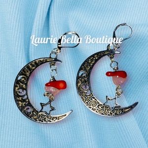 Coral and Rose Quarts Half Moon Earrings